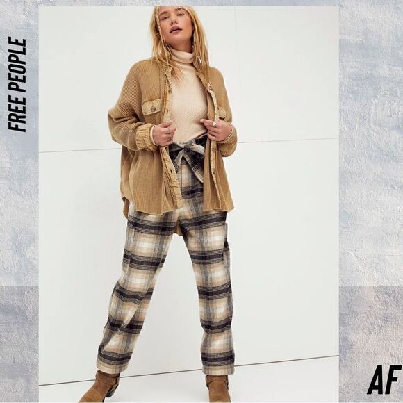 FREE PEOPLE KYE PLAID WOOL HIGH RISE PANTS TROUSERS NEW SIZE 8 - Picture 7 of 7